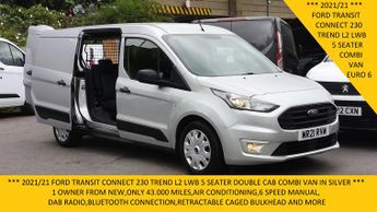 Ford Transit Connect 230 Trend L2 Lwb 5 Seater Double Cab Combi Van In Silver With On